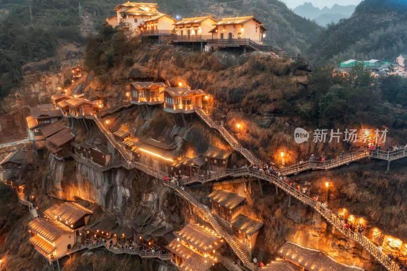 江西上饶望仙谷景区航拍夜景风格