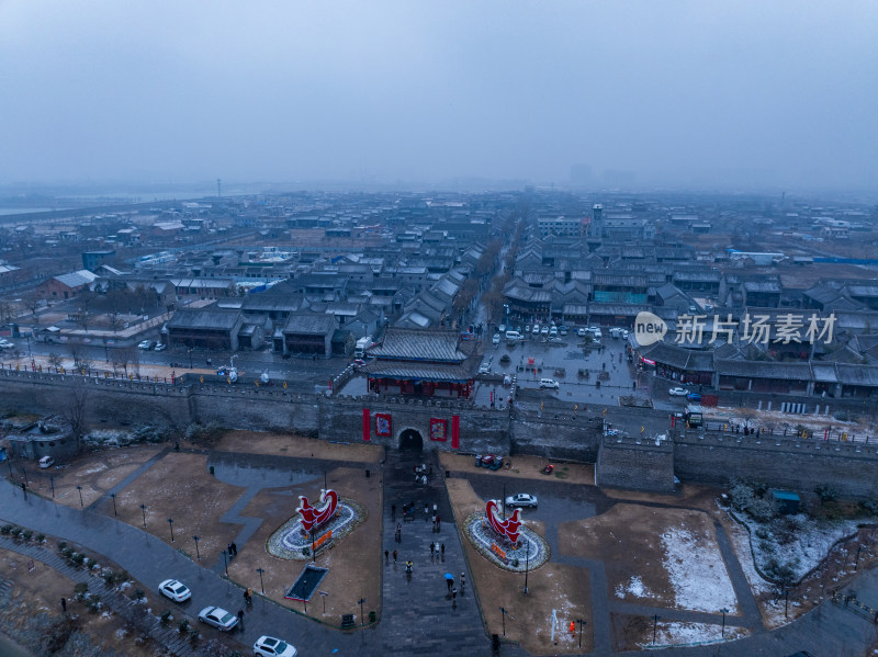 河南商丘古城雪景航拍