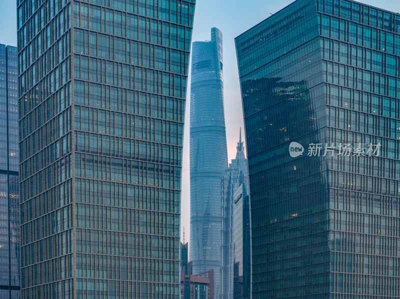 航拍上海陆家嘴高金融中心密集高楼群夜景