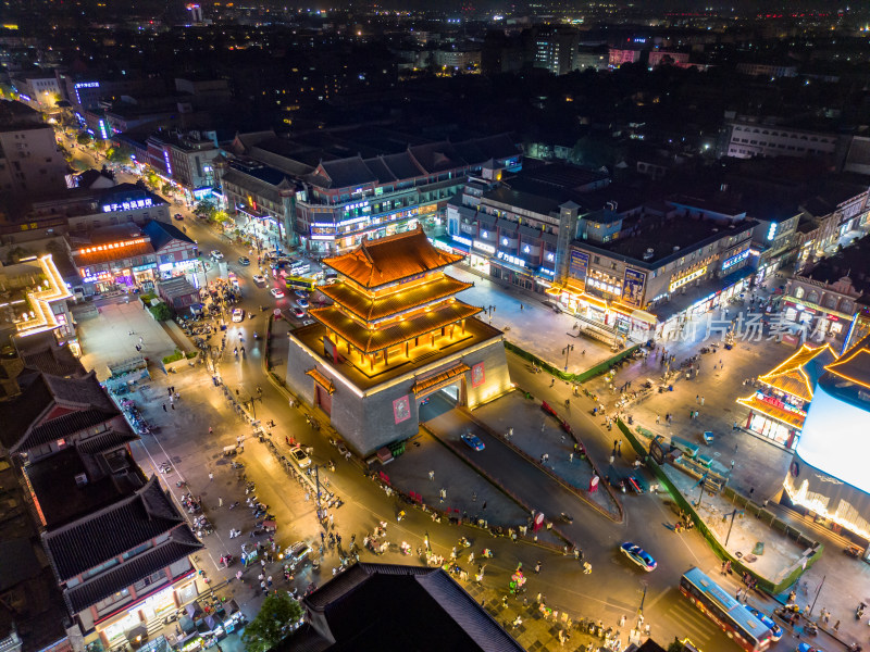 河南开封鼓楼夜景航拍摄影图