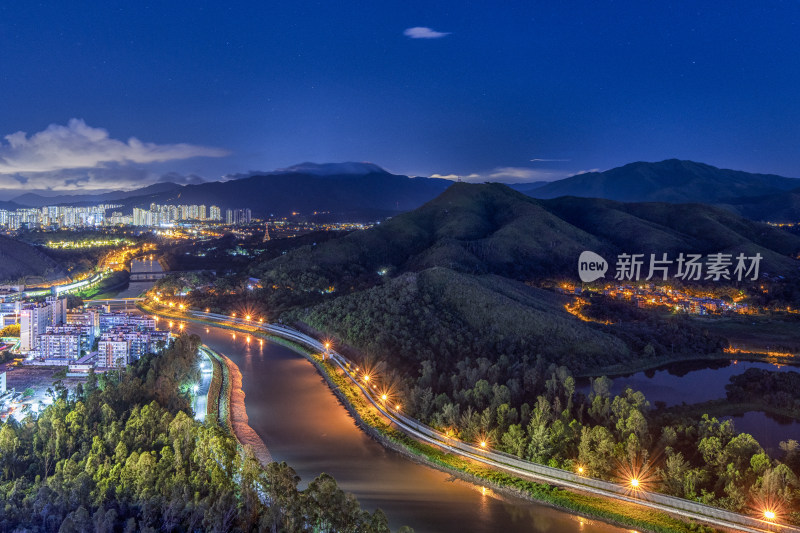城市夜景与山水风光鸟瞰