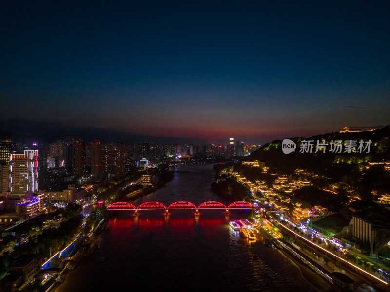 兰州夜景黄河两岸航拍图