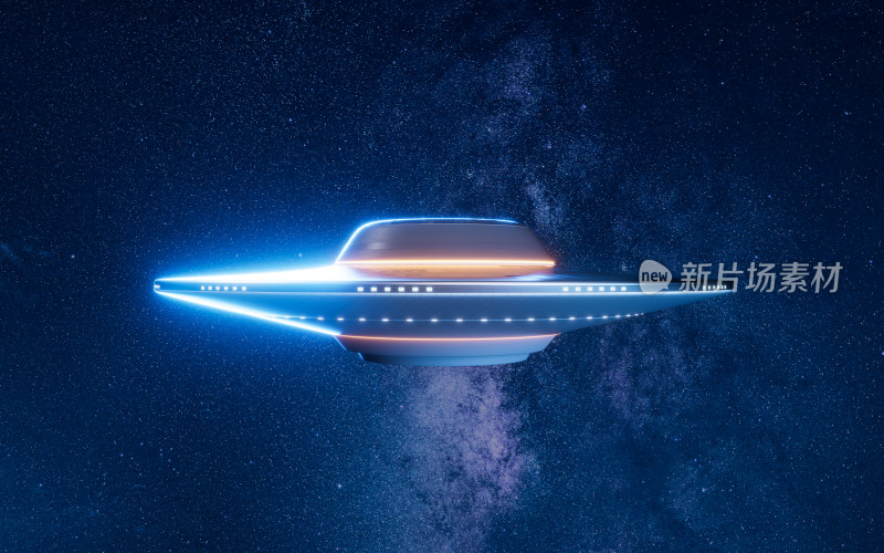 UFO与外太空星球背景3D渲染