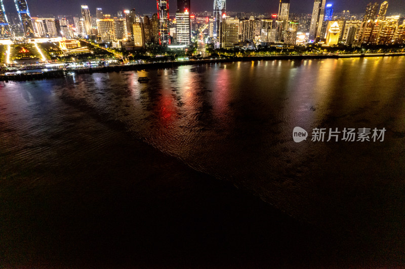 航拍南昌赣江两岸夜景航拍图