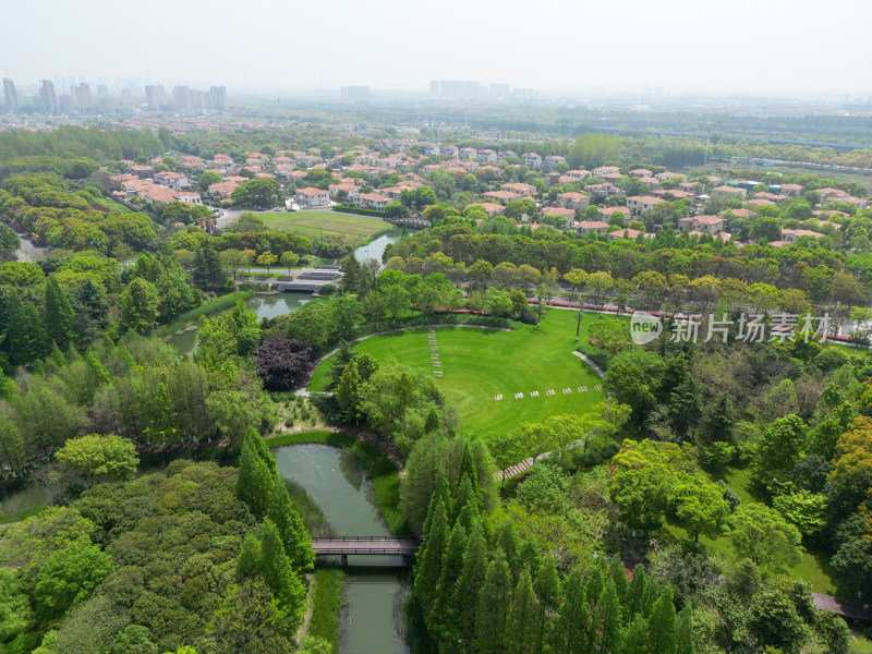 航拍昆山巴城生态湿地公园