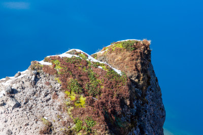 长焦拍摄长白山天池蓝色火山湖局部特写