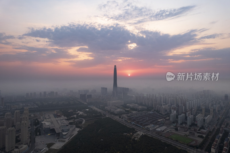 天津滨海新区周大福金融中心城市日出风光