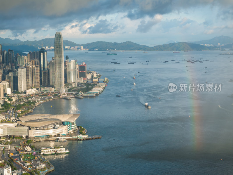 香港维多利亚港CBD中环夜景日出高空航拍