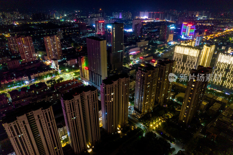 河南平顶山城市夜景灯光航拍图