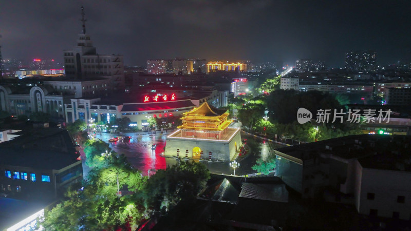 甘肃张掖钟鼓楼夜景航拍