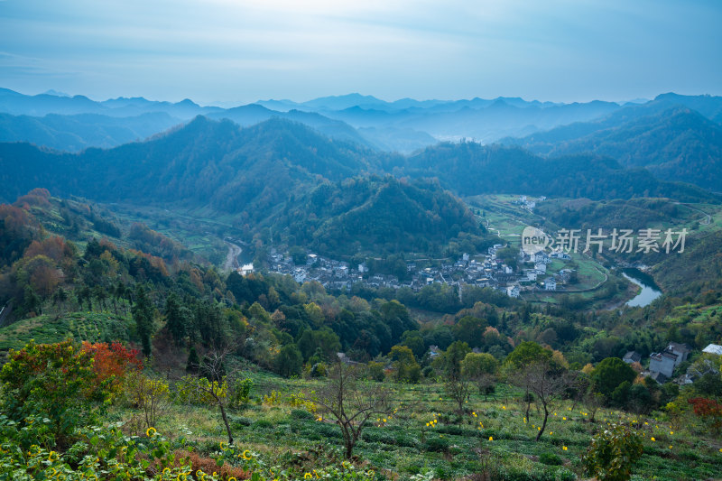 安徽徽州皖南群山云海河流仙境云端村落