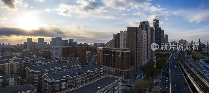 天津海河复兴门地铁站海津大桥城市交通风光