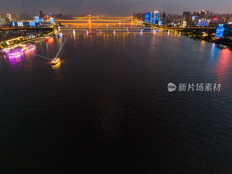 武汉城市晚霞夜景航拍图