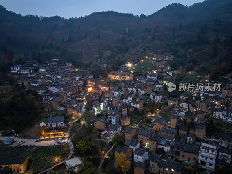 安徽黄山歙县皖南阳产土楼世界遗产夜景航拍