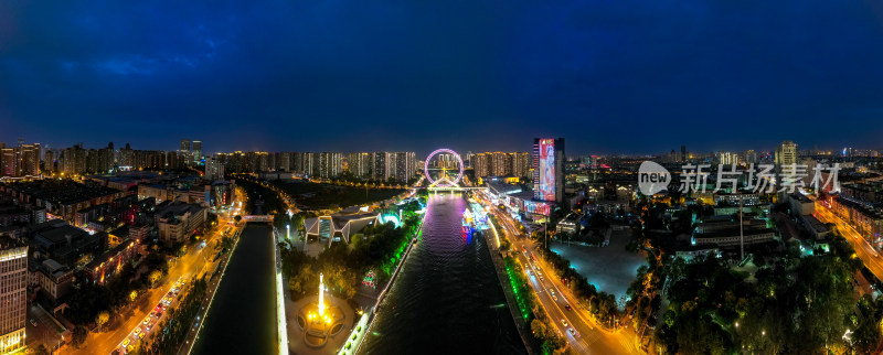 天津城市夜景灯光航拍全景图