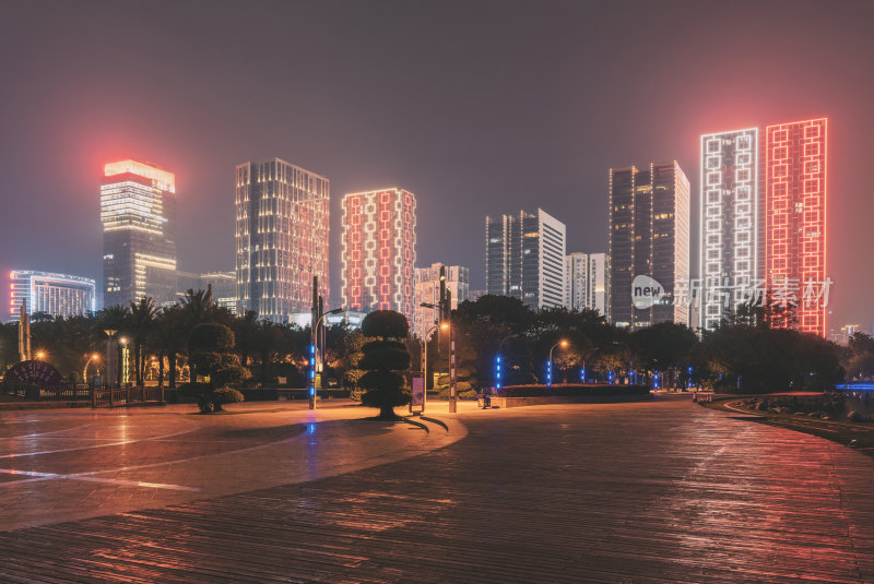 柳州市民广场与河东CBD建筑群夜景