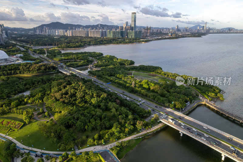 深圳福田南山城市绿洲与高楼林立街道航拍