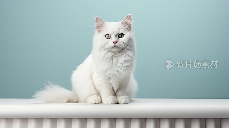 简约背景下的白色宠物猫