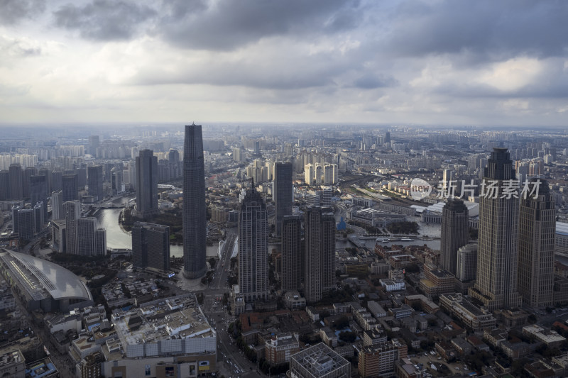 天津海河风景线城市天际线建筑风光航拍