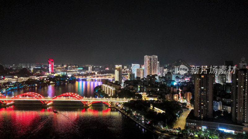 城市地标文惠桥夜景交通航拍图