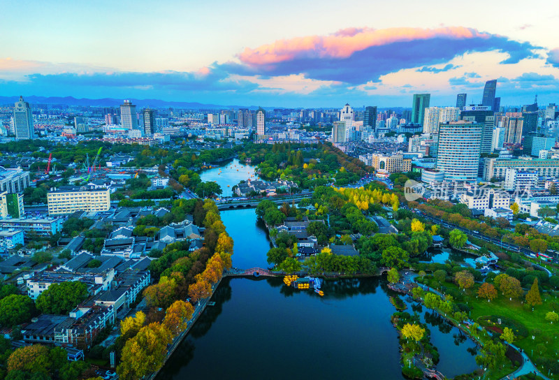 宁波5A级景区月湖航拍风景