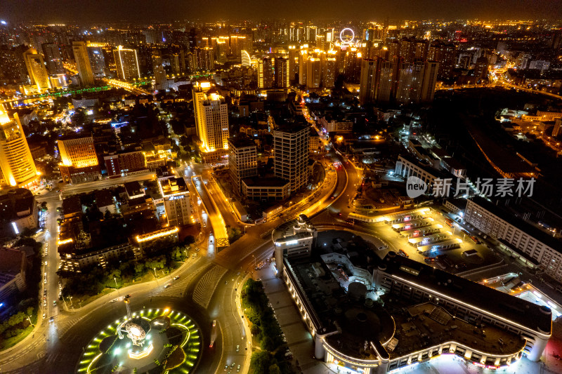 天津城市夜景交通航拍图