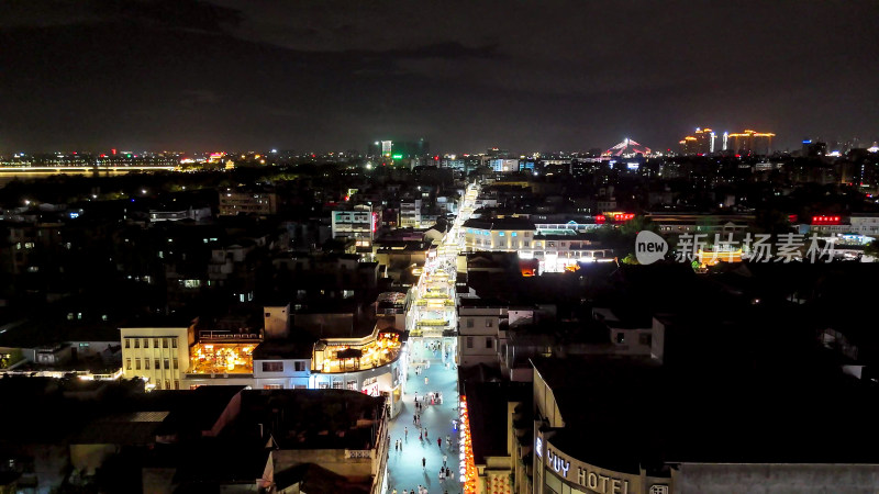 广东潮州古城牌坊街夜景灯光航拍