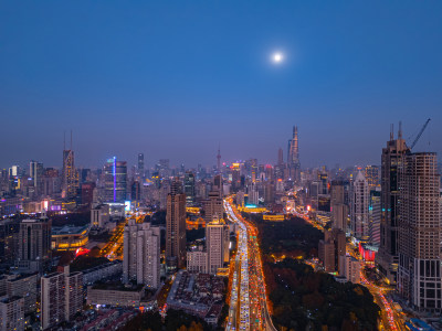 航拍上海市区夜色美景