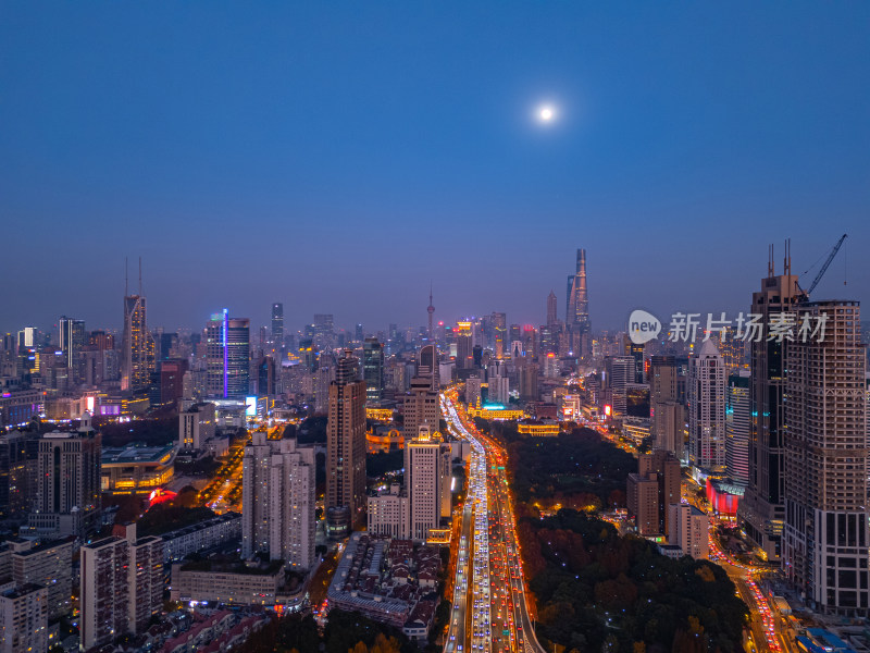 航拍上海市区夜色美景