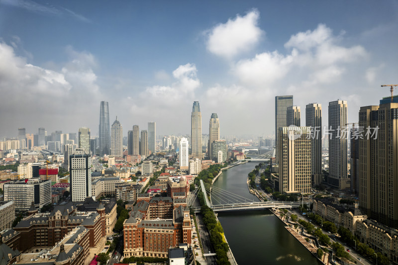 天津海河风景线城市天际线建筑风光航拍