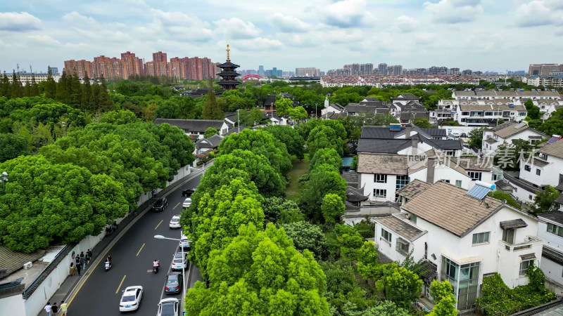 江苏苏州寒山寺航拍