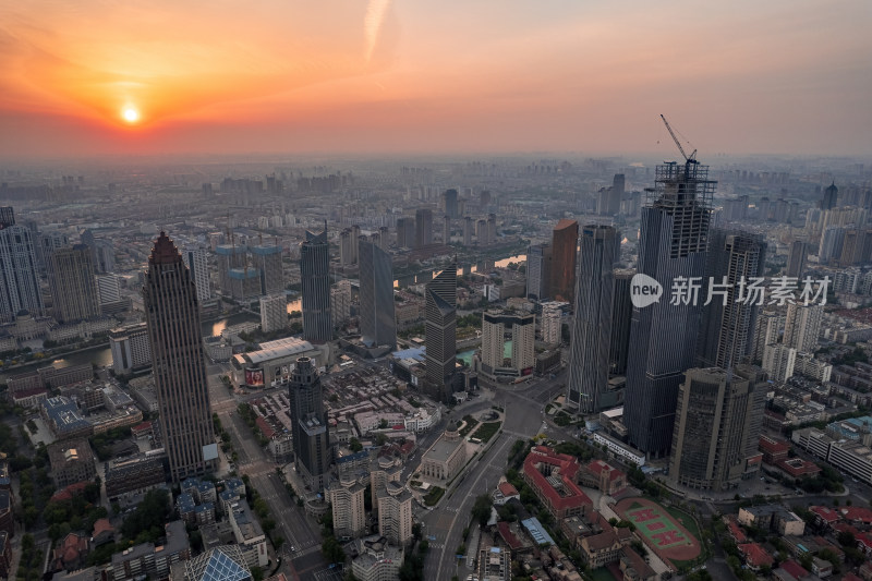 天津五大道文化旅游景区日出城市风光航拍