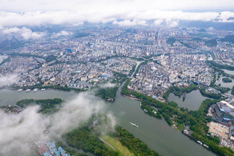 广西桂林城市清晨迷雾云海风景航拍摄影图