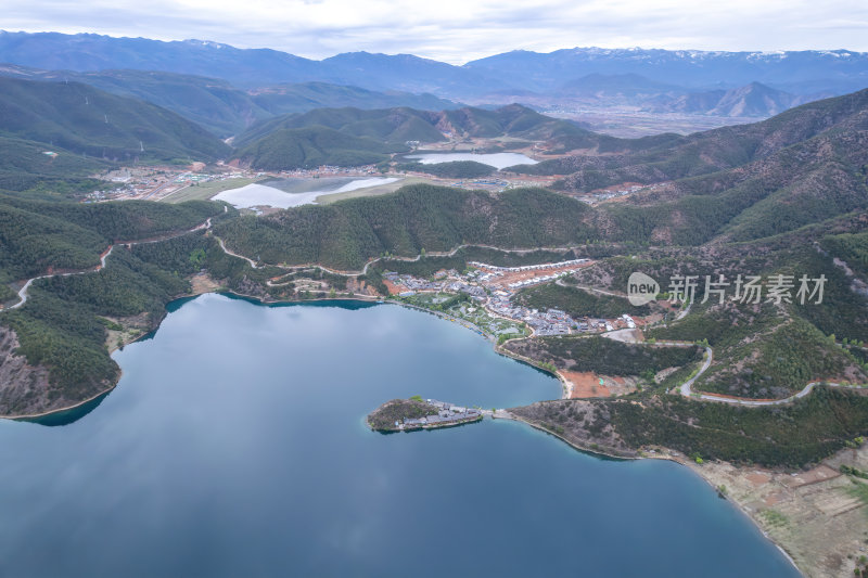 云南丽江泸沽湖摩梭族美景高空航拍