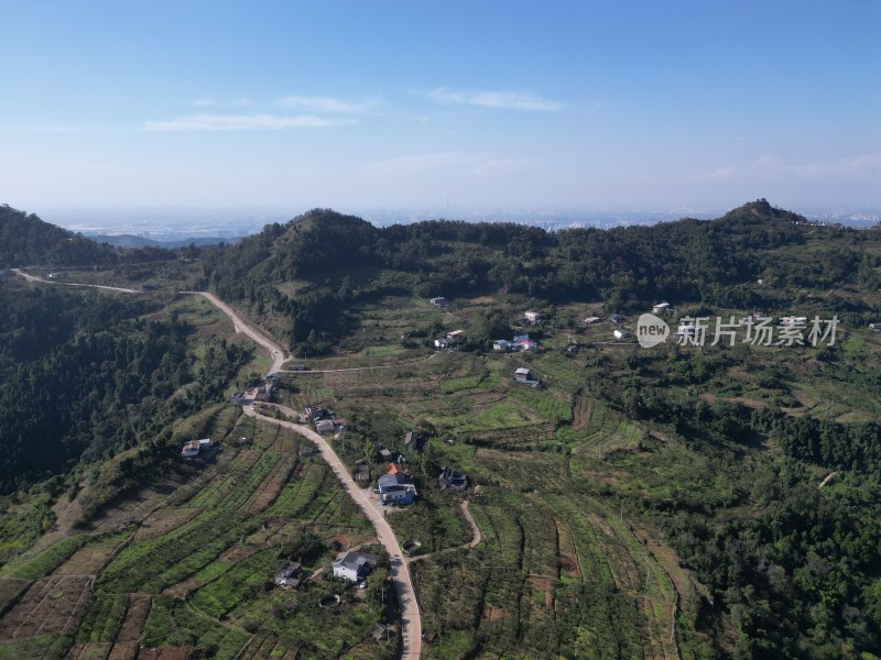 山间小路蜿蜒，绿意盎然的乡村田园风光