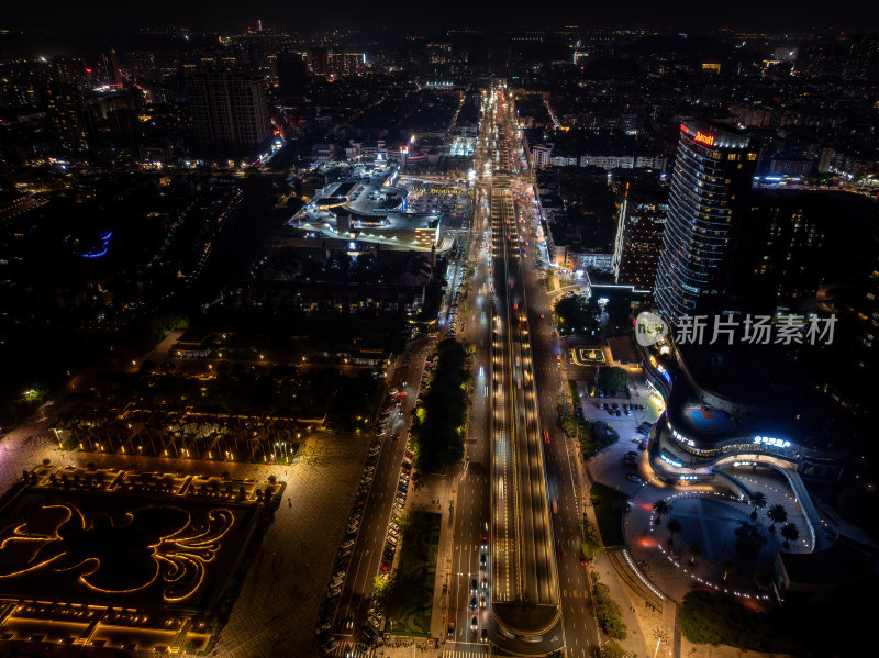 佛山顺德老城公园夜景牌坊航拍