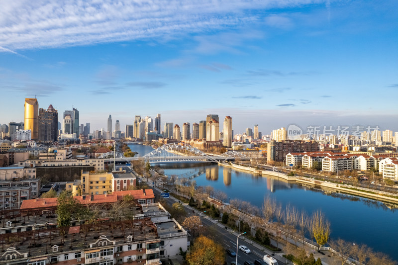 天津海河风景线小白楼CBD城市风光航拍