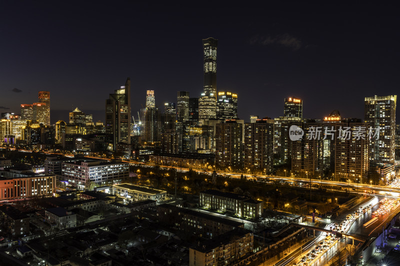 北京繁华夜景下的城市璀璨灯火高楼景象