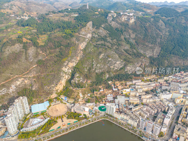 航拍云南红河州个旧市城市风光