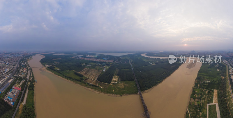 山东济南黄河航拍全景