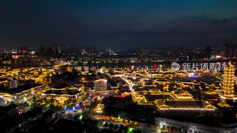 江西抚州文昌里历史文化街区夜景航拍图