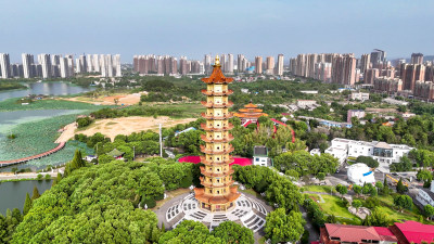 航拍湖北鄂州莲花山元明塔