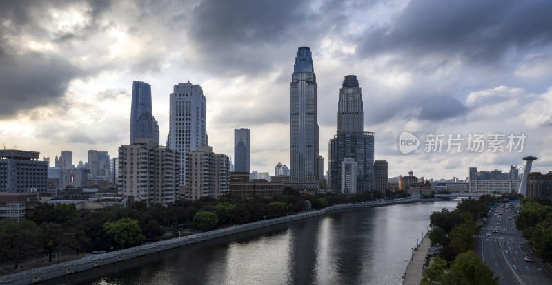 天津海河风景线城市天际线建筑风光航拍