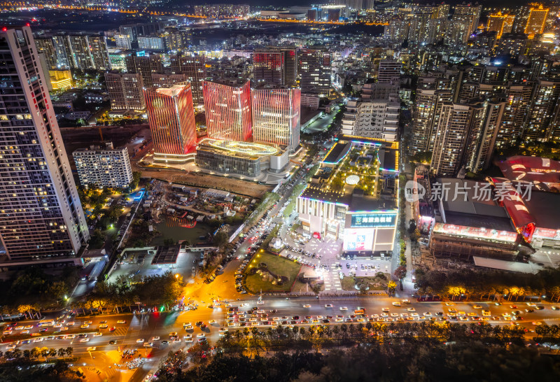 海南三亚迎宾路日落晚霞璀璨自贸港城市夜景