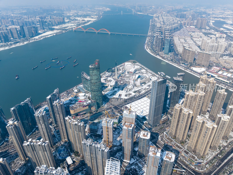 长沙湘江北辰三角洲雪景