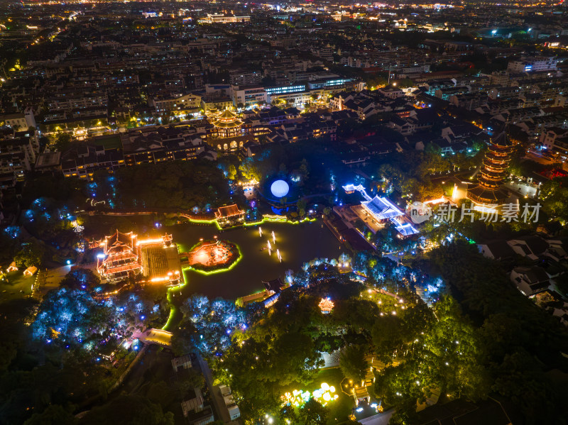 航拍苏州盘门景区中秋灯会夜景