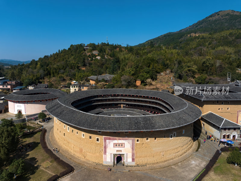 福建漳州永定客家土楼群建筑高空航拍