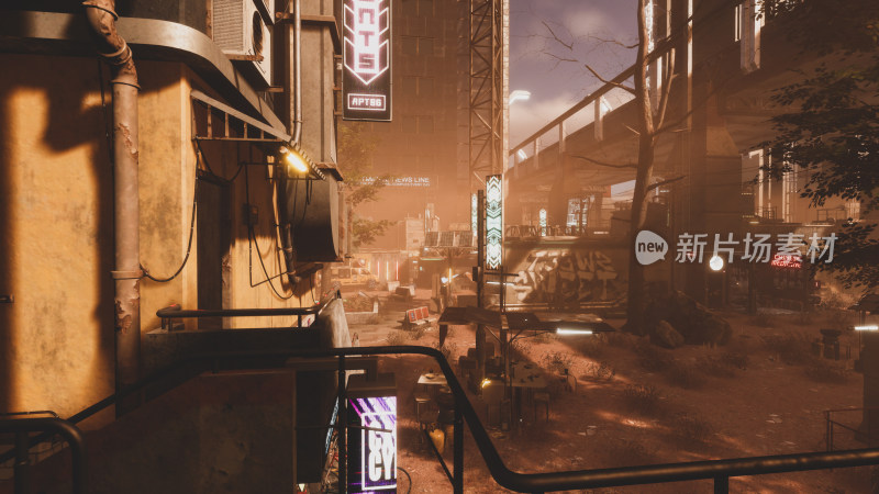 赛博朋克风格城市街道景象