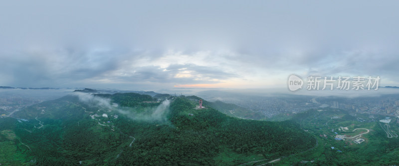 达州凤凰山凤凰楼城市全景航拍