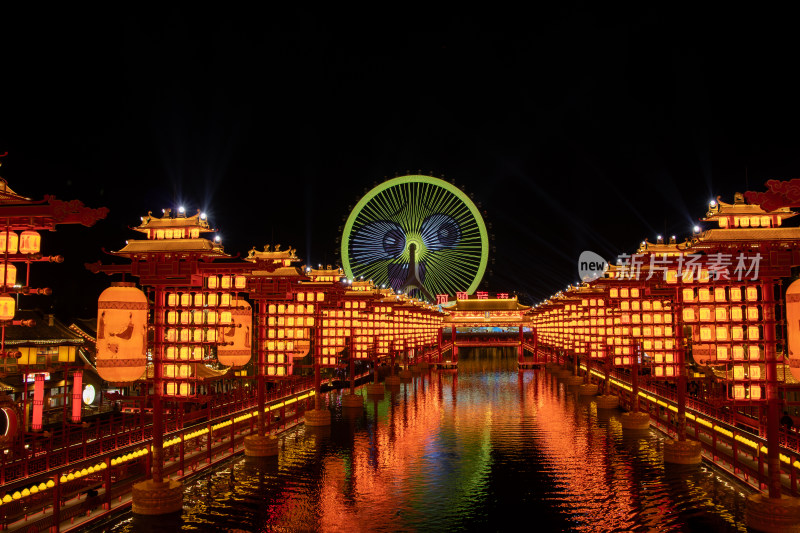 唐山河头老街夜景，唐山之光摩天轮